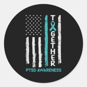 Tillsammans med Teal Ribbon Ptsd-medvetenhet Runt Klistermärke