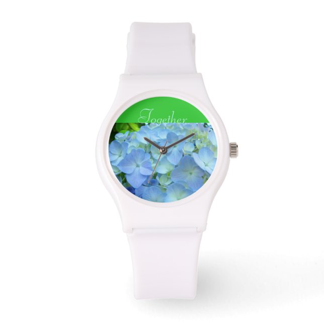 Tillsammans Modeklockor Gröna Blå Hydrangeor Armbandsur (Framsida)