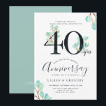 Tillsammans växer vi 40-årsjubileum Eukalyptus Tem Inbjudningar<br><div class="desc">En rolig och fräsch 40-årsjubileums inbjudan med färska vattenfärgseukalyptus som gror runt din unika jubileumsinformation.
Den har vattenfärgssiffror täckta av vild botanisk grönska.
På baksidan finns en livfull salviafärg som kompletterar framsidan.</div>