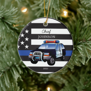 Tillsatta lagar Thin Blue Line Flagga SUV Julgransprydnad Keramik