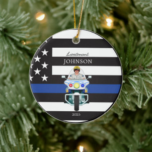 Tillsatta lagar Thin Blue Line Motorcykel Julgransprydnad Keramik
