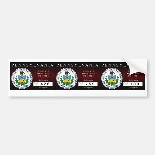 Tillstånd för Pennsylvania Zombiejakt Bildekal (Framsidan)