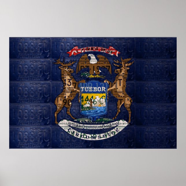 Tillståndet Michigan Flagga Recycled License Plate Poster (Framsidan)
