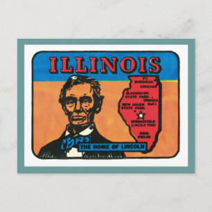 Tillståndsetikett för Illinois IL Vintage Vykort