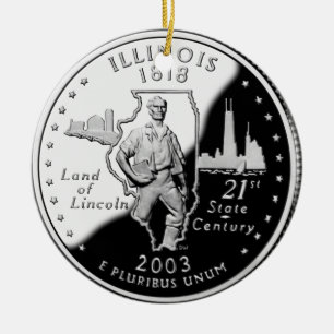 Tillståndskvartal för Illinois Reverse Side Faux Julgransprydnad Keramik