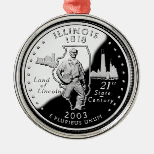 Tillståndskvartal för Illinois Reverse Side Faux Julgransprydnad Metall