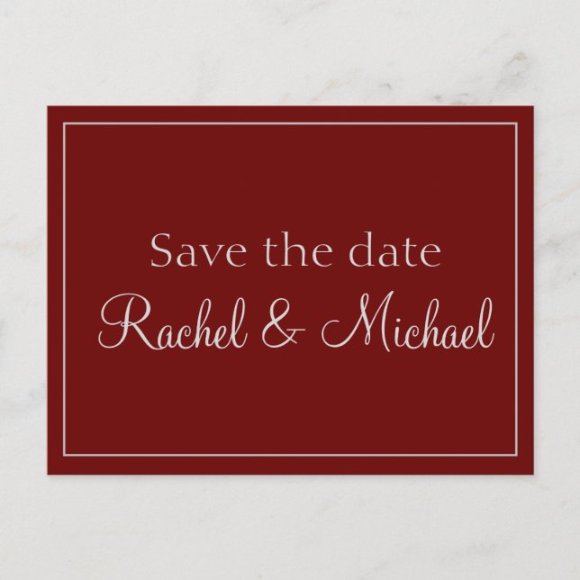 Tilltalande röd och grå Save the Date Meddelande Vykort (Framsida)