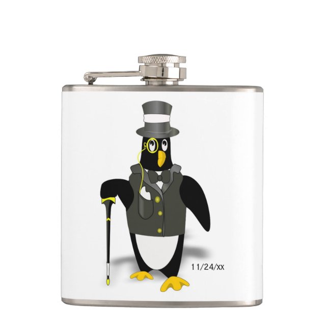 Tillvalsdatum för Tuxedo Penguin Groomsman Bröllop Fickplunta (Framsidan)
