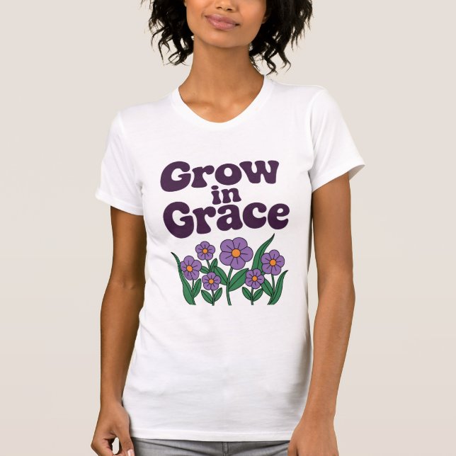 Tillväxt i Grace - Blommigt för fredlig Lila T Shirt (Framsida)