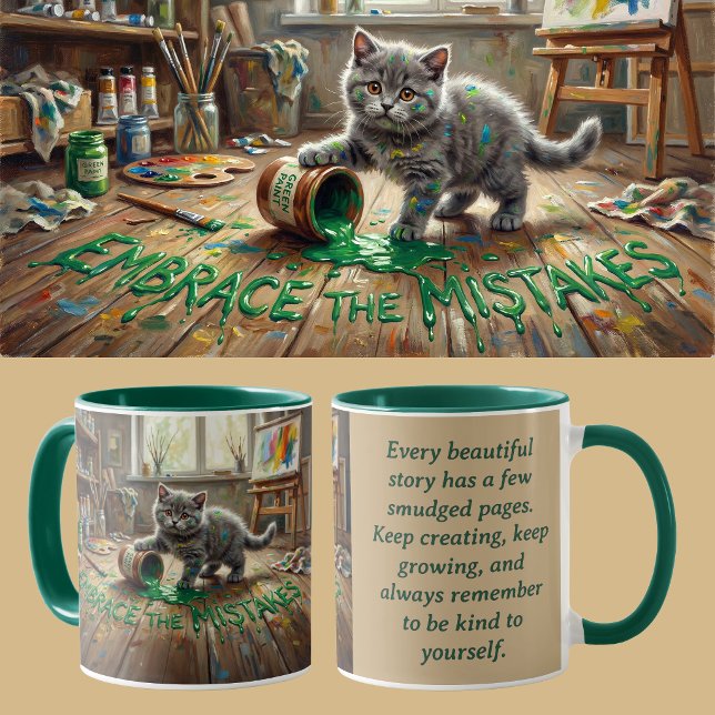 Tillväxt Mindset Kittel Djurkärna Terapi Konst Mugg (Grey Kitten Growth Mindset Coffee Mug Inspiration gift for teachers, therapists & encouragement.)