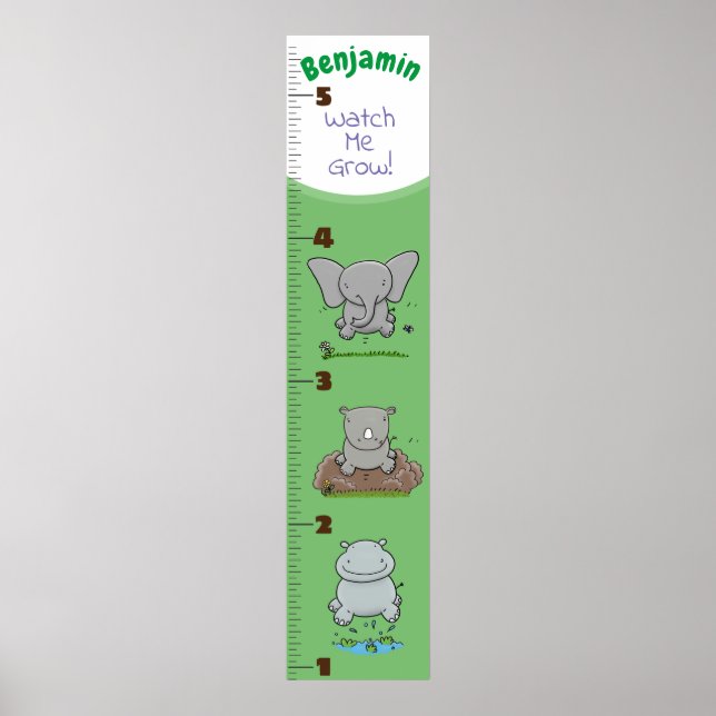 Tillväxtdiagram för Cute elephant rhino hippo teck Poster (Framsidan)