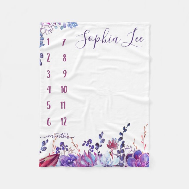 Tillväxtspårare - milstolpe - blommigtar med vatte fleecefilt (Framsidan)