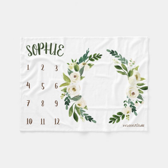 Tillväxtspårare - Vita blommor grenar-milsten Fleecefilt (Framsidan (Horisontell))