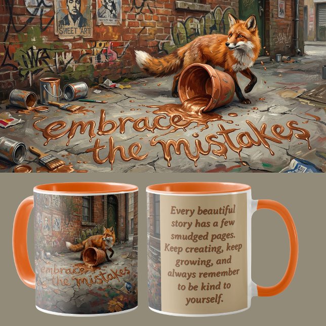 Tillväxttänkande Räf Animalcore Terapi Konst Mugg (Growth Mindset Personal Development Teenager Encouragement gift. Fox urban art embrace mistakes)