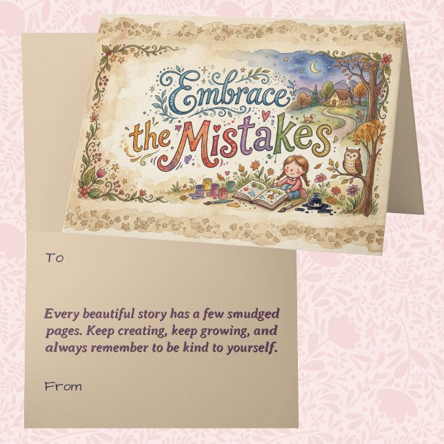 Tillväxttankar Sagobok Whimsical Dekor Konst Kort (Embrace Mistakes storybook motivation encouragement growth mindset self help teenager child card)