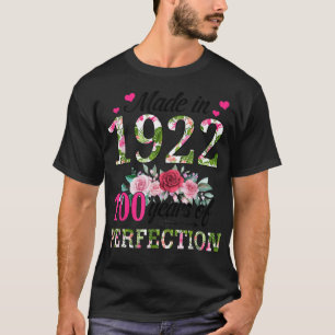 Tillverkad 1922 Blommigt 100 år gammal 100:e födel T Shirt