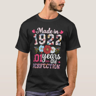 Tillverkad 1922 Blommigt 101 år gammal 101:a födel T Shirt