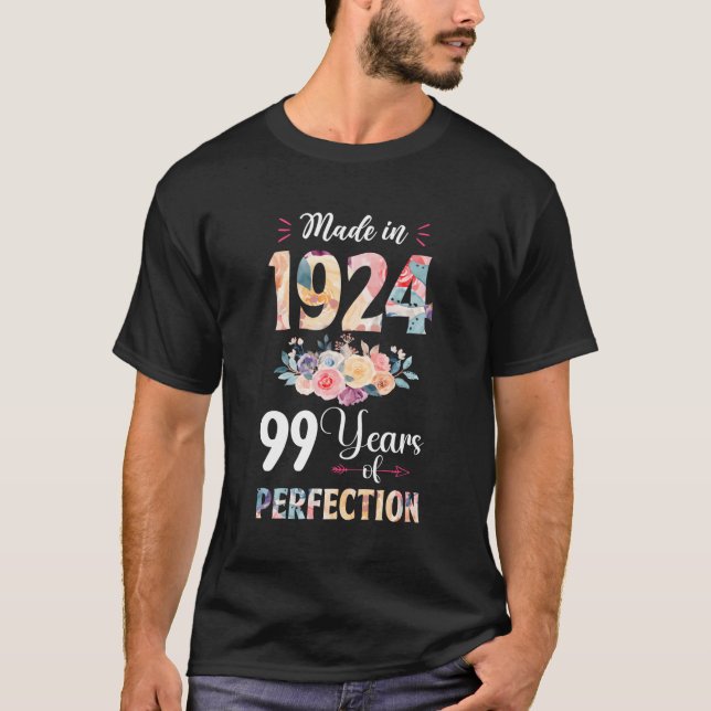 Tillverkad 1924 Blommigt 99 99 T Shirt (Framsida)