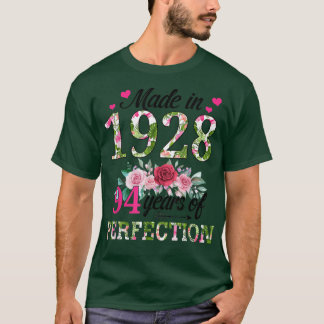 Tillverkad 1928 Blommigt 94 år gammal 94:e födelse T Shirt