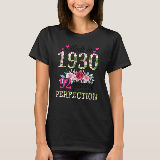Tillverkad 1930 Blommigt 92 år gammal 92:a födelse T Shirt (Framsida)