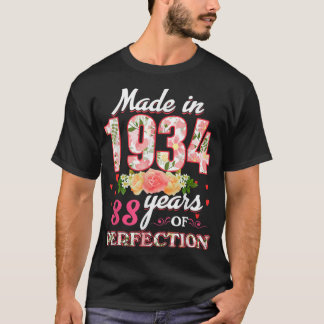Tillverkad 1934 Blommigt 88 år gammal 88:e födelse T Shirt