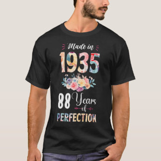 Tillverkad 1935 Blommigt 88 år gammal 88:e födelse T Shirt