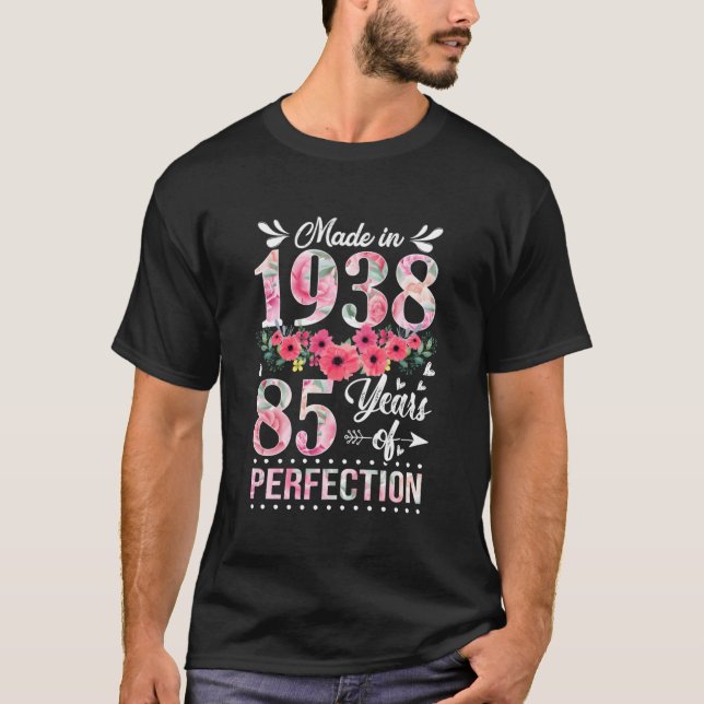 Tillverkad 1938 Blommigt 85 år gammal 85:e födelse T Shirt (Framsida)