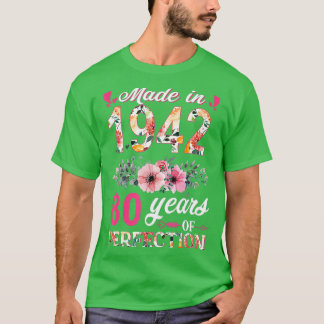 Tillverkad 1942 Blommigt 80 år gammal 80:e födelse T Shirt