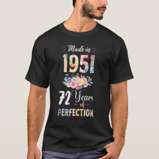 Tillverkad 1951 Blommigt 72 år gammal 72:a födelse T Shirt