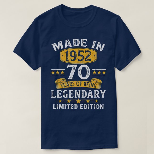 Tillverkad 1952 70 år gamla gåvor 70:e födelsedags t shirt (Design framsida)