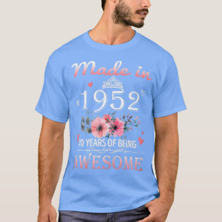 Tillverkad 1952 Blommigt 70 år gammal 70:e födelse T Shirt