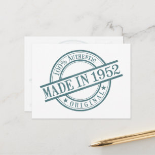 Tillverkad 1952 Födelseår Rund Gummistämpel Logo Vykort