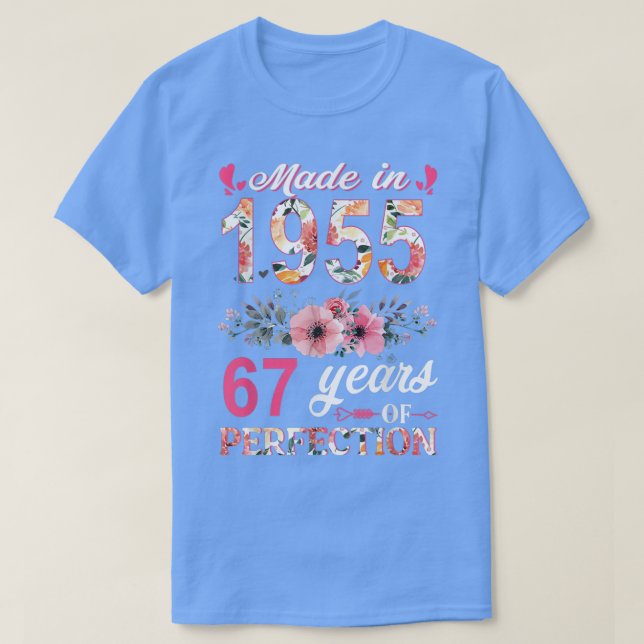 Tillverkad 1955 Blommigt 67 år gammal 67:e födelse T Shirt (Design framsida)