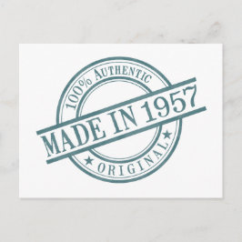 Tillverkad 1957 Födelseår Rund gummistämpel Logoty Vykort