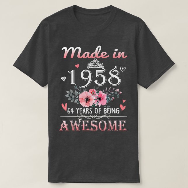 Tillverkad 1958 Blommigt 64 år gammal 64:e födelse T Shirt (Design framsida)