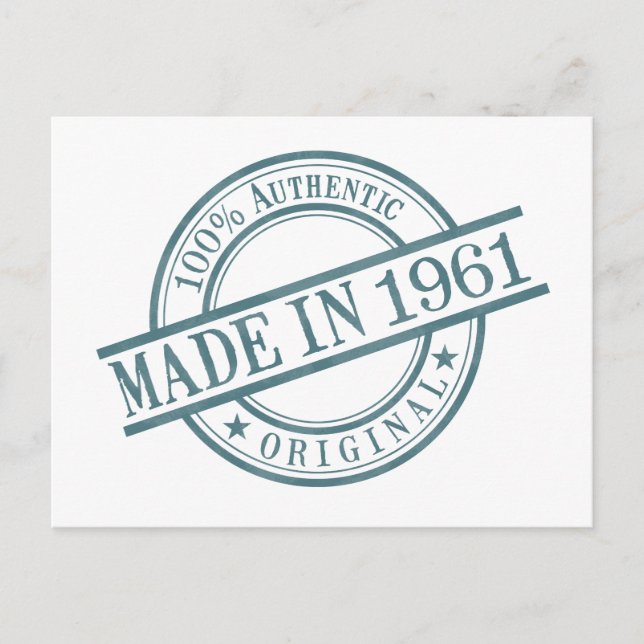 Tillverkad 1961 Födelseår Rund Gummistempel Logo Vykort (Framsida)