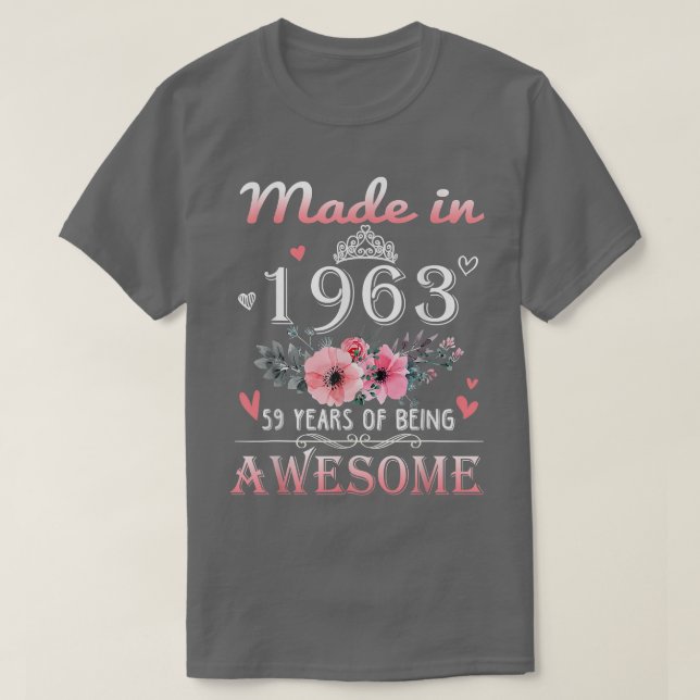 Tillverkad 1963 Blommigt 59 år gammal 59:e födelse T Shirt (Design framsida)