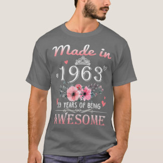 Tillverkad 1963 Blommigt 59 år gammal 59:e födelse T Shirt