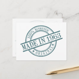 Tillverkad 1963 Födelseår Rund Gummistämpel Logo Vykort