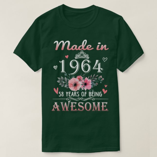 Tillverkad 1964 Blommigt 58 år gammal 58:e födelse T Shirt (Design framsida)