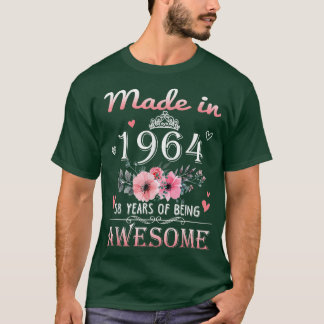 Tillverkad 1964 Blommigt 58 år gammal 58:e födelse T Shirt