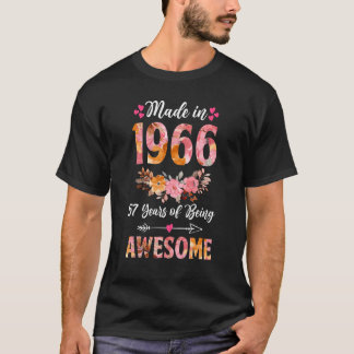 Tillverkad 1966 Blommigt 57 år gammal 57:e födelse T Shirt