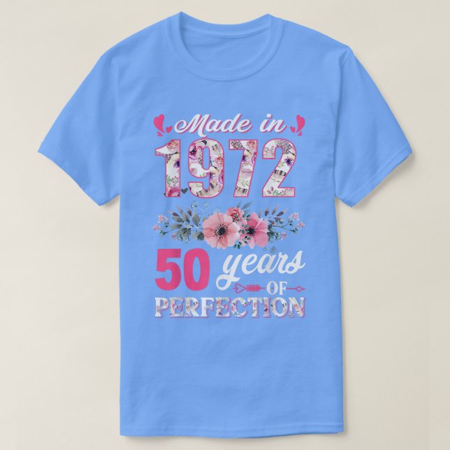 Tillverkad 1972 Blommigt 50 år gammal 50-dagars gå T Shirt (Design framsida)