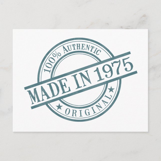 Tillverkad 1975 Födelseår Rund Gummistempel Logo Vykort (Framsida)