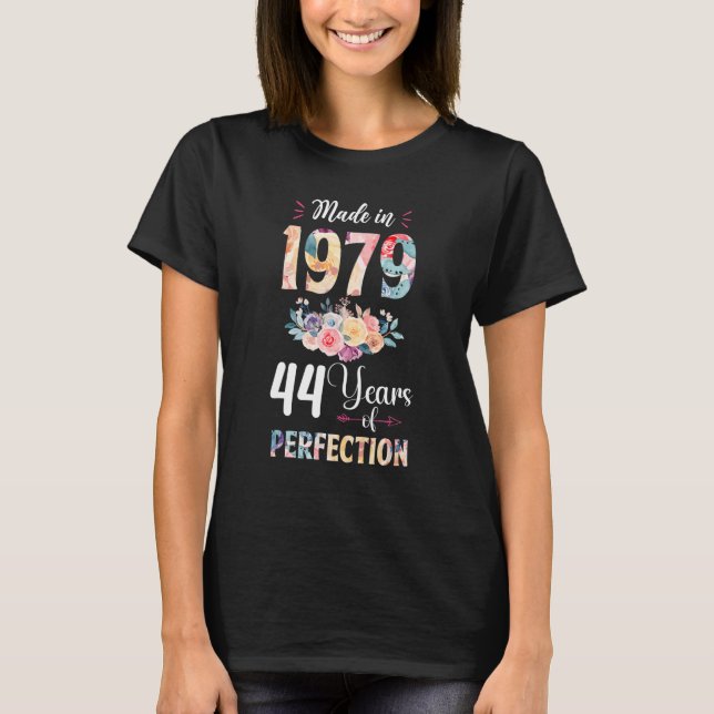 Tillverkad 1979 Blommigt 44 år gammal 44:e födelse T Shirt (Framsida)