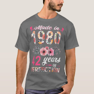 Tillverkad 1980 Blommigt 42 år gammal 42:e födelse T Shirt