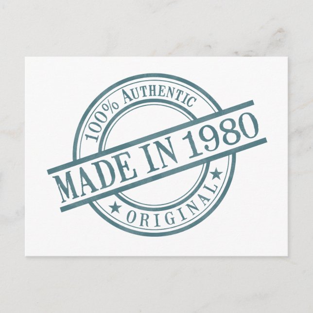 Tillverkad 1980 Födelseår Rund Gummistempel Logo Vykort (Framsida)