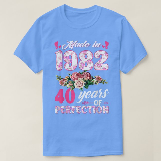 Tillverkad 1982 Blommigt 40 år gammal 40-dagars gå T Shirt (Design framsida)