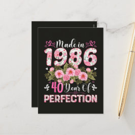 Tillverkad 1986 Blommig 40-årsdag Kvinnor Blommig Helg Vykort