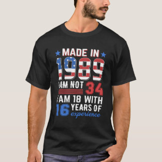 Tillverkad 1989 Amerika 34:e födelsedagsgåvor 34:e T Shirt